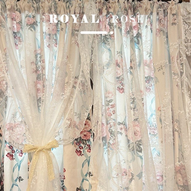 法式复古大花印花布纱一体蕾丝公主风 透光不透人半遮光双层窗帘,居家布艺,定制窗帘,淘宝优惠券,粉丝福利购,淘宝优惠卷
