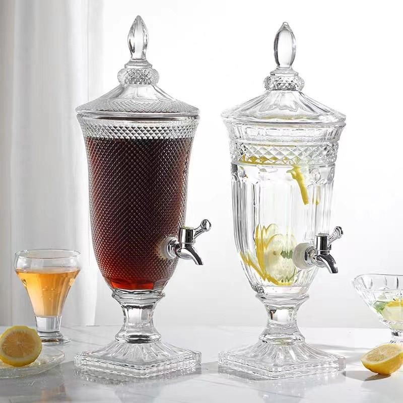 2L 3L 5L玻璃果汁壶 透明带龙头浮雕汽水瓶 果汁缸 酒吧KTV吧台壶