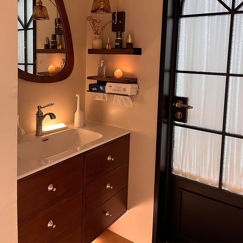 中古风覆古浴室柜组合陶瓷一体盆橡木实木定制化妆室洗漱台洗手池