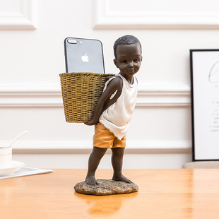 创意个性非洲人物男孩笔筒收纳摆件工艺品办公室装饰实用生日礼物