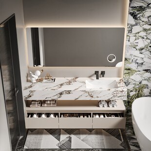 宝格丽岩板陶瓷无缝一体盆浴室柜组合卫生间洗漱台洗手池洗脸台