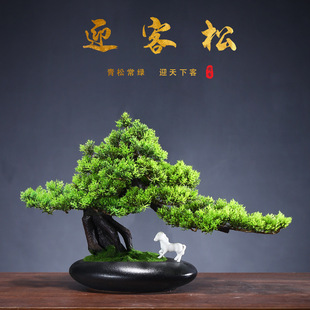 客厅仿真黄山迎客松盆景摆件造景玄关装饰仿生造型树盆栽红枫松树