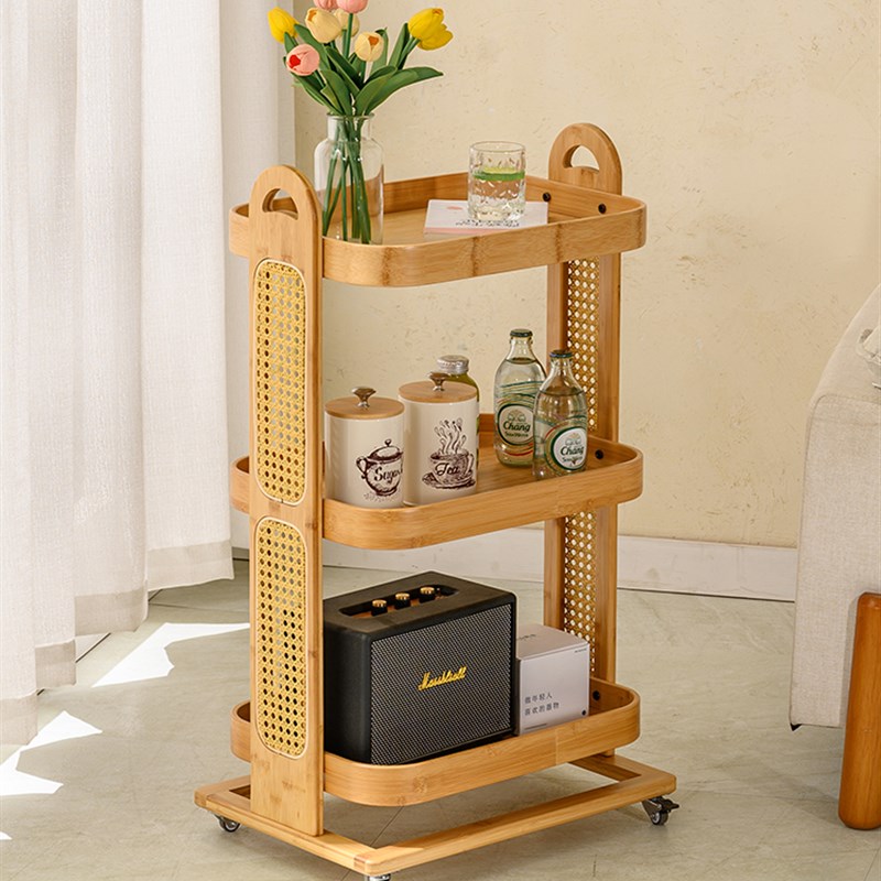 可移动边几客厅家用零食小推车沙发多层置物角几茶桌W边柜藤编茶