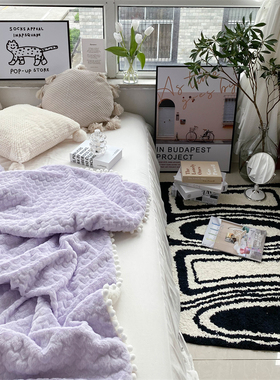 紫色浪漫主义清新羊羔绒兔兔绒毛毯 超好M看柔软珊瑚绒办公室毯子