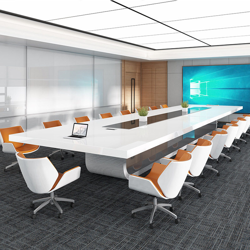 烤漆会议桌长桌简约现代大气大型长方形洽谈桌会议室桌椅组合