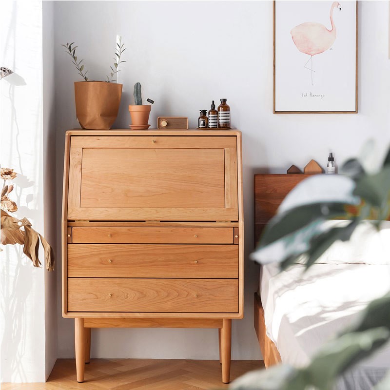 北欧全实木樱桃木斗柜简约书桌柜黑胡桃木小户型卧室收纳柜置物柜