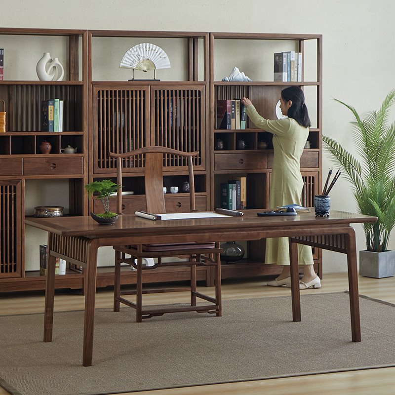 北美黑胡桃木书桌实木新中式书房家具仿古客厅家用办公书法桌画案