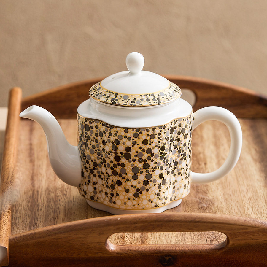 厂家骨瓷豹纹茶壶泡茶单壶冷水壶凉水壶酒店餐厅沏茶壶带过滤带盖