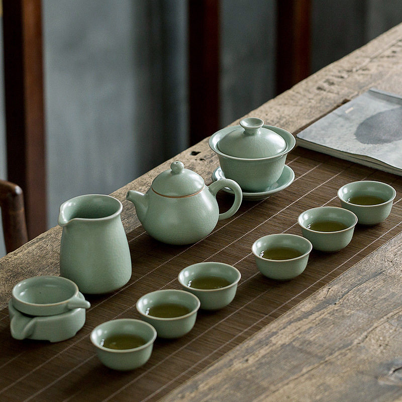 汝窑茶具套装开片汝瓷家用陶瓷茶壶盖碗茶杯泡茶器商务会议礼品