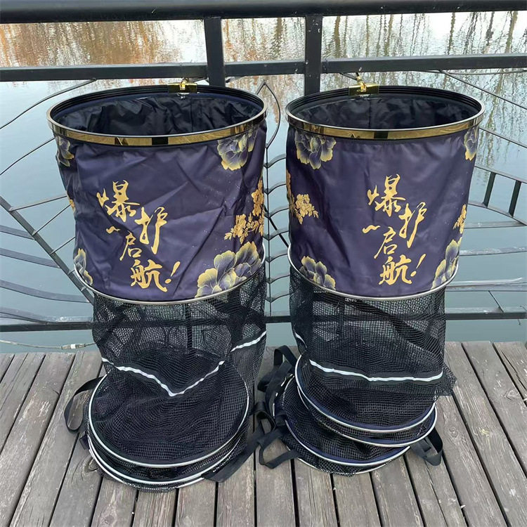 新款方格挂胶网布竞技护不锈钢圆口圈多圈加长尼龙鱼护合金鱼护