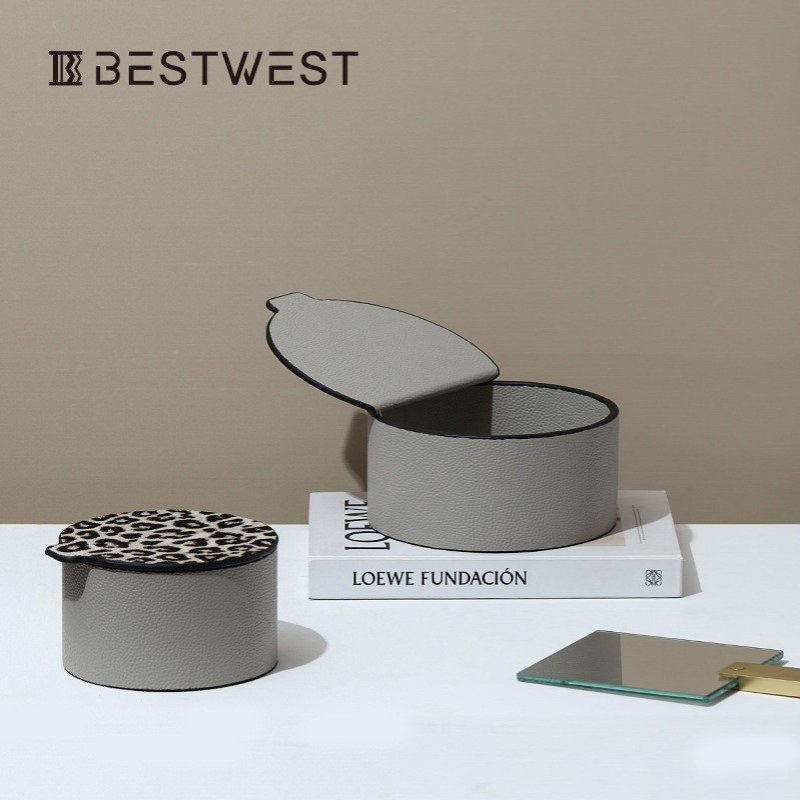 Best west 创意豹纹托盘储物盒摆件装饰品客厅首饰收纳置物盒轻奢