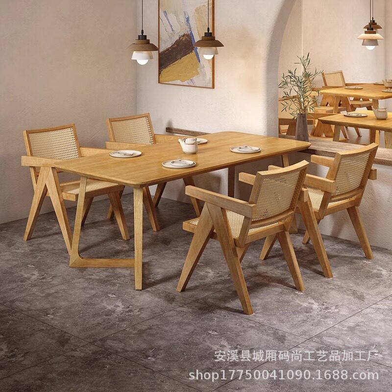 咖啡馆西餐厅实木桌椅组合商用原木餐桌日料餐饮店简约现代长条桌