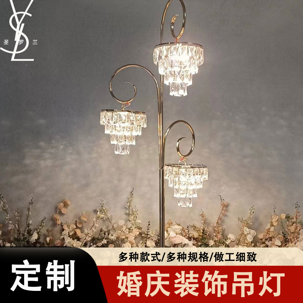 金银铁艺三头路引欧式多层水晶灯结婚装饰路引灯婚庆道具