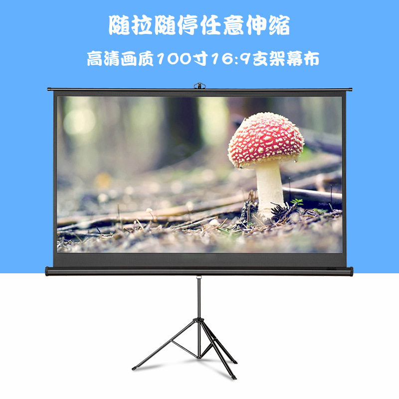 思达100寸16:9白塑思达支架投影幕便携式高清幕布办公户外移动