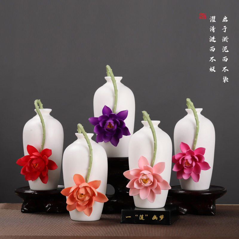 陶瓷手捏小花瓶家居生活装饰品手工捏花创意小瓷瓶插花瓶工艺摆件