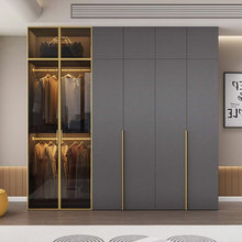 家用卧室轻奢带玻璃实木质衣柜现代简约大容量平开门组合衣柜