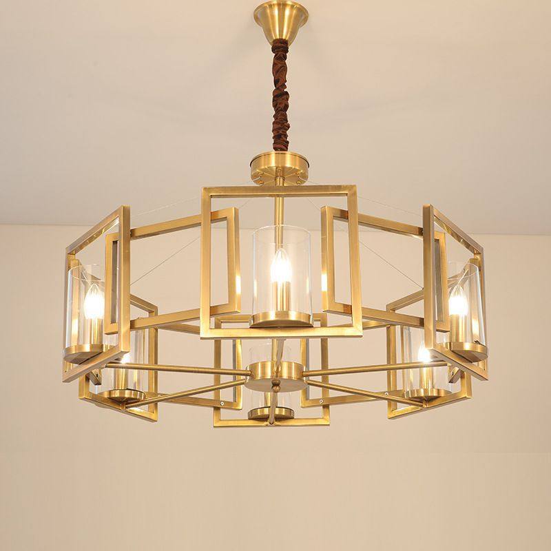 后现代简约客厅吊灯电镀五金玻璃创意框框个性大气样板房客厅吊灯