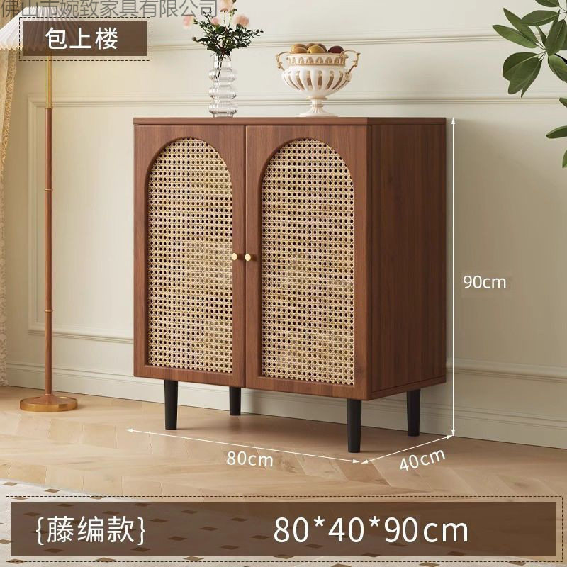 法式餐边柜现代简约藤编储物柜子家用餐厅茶水柜厨房收纳橱柜边柜