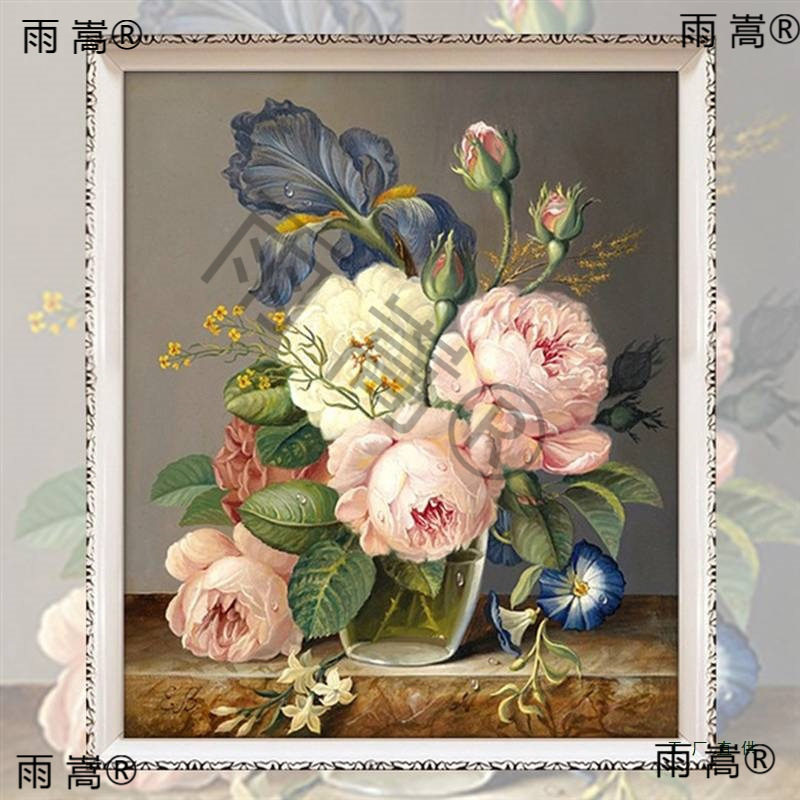 纯手工十字绣成品娇艳欲滴油画玫瑰花瓶新款卧室餐厅画带框绣好的