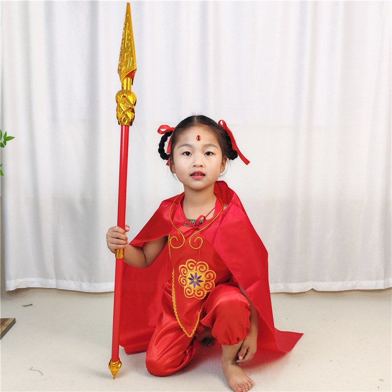 速发儿童红孩儿服装西游记男女童肚兜裤子披n风哪吒表演出服道具