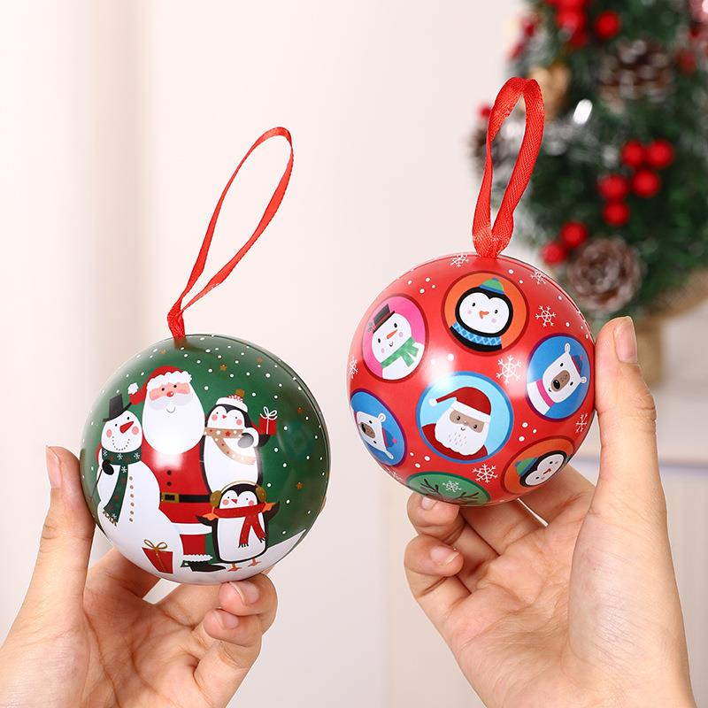圣诞节铁盒圣诞树挂件装饰品包装盒圆球形圣诞元素礼品包装金属盒