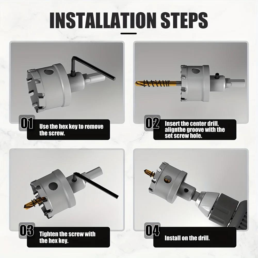 跨境8件套合金开孔器铝合金铁板木板打孔神器镀钛可拆中心钻头