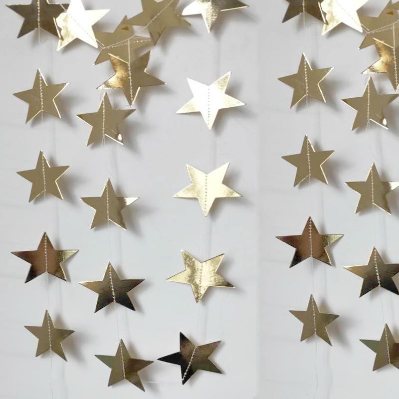 五角星拉花串旗亮片生日派对装饰用品周岁百天布置蓝色星星纸拉旗
