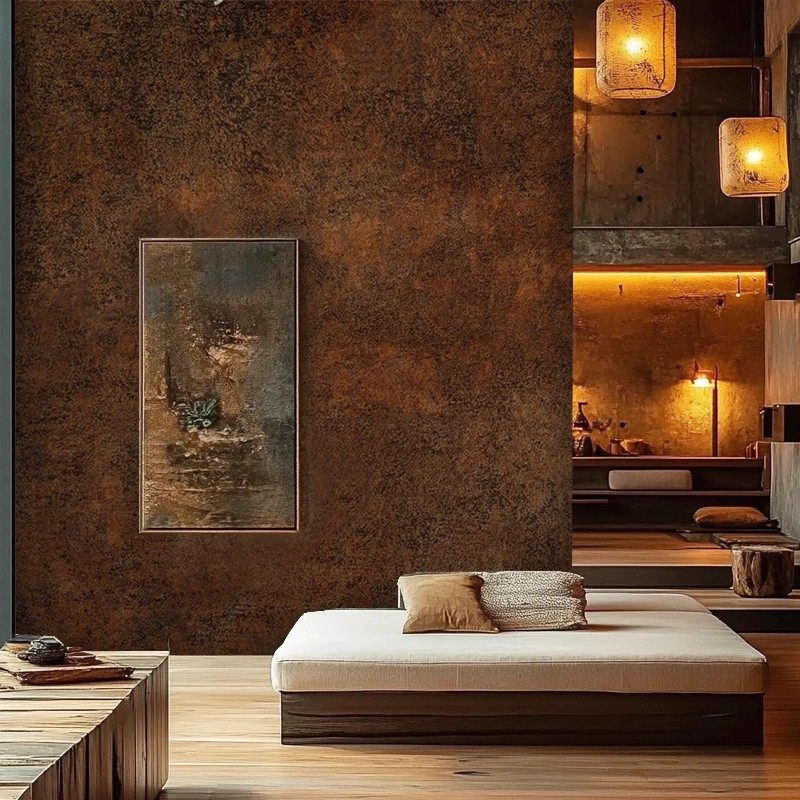 复古棕色水泥纹艺术漆墙纸中古风民宿客餐厅墙布侘寂做旧斑驳壁纸,家装主材,定制壁画,淘宝优惠券,粉丝福利购,淘宝优惠卷