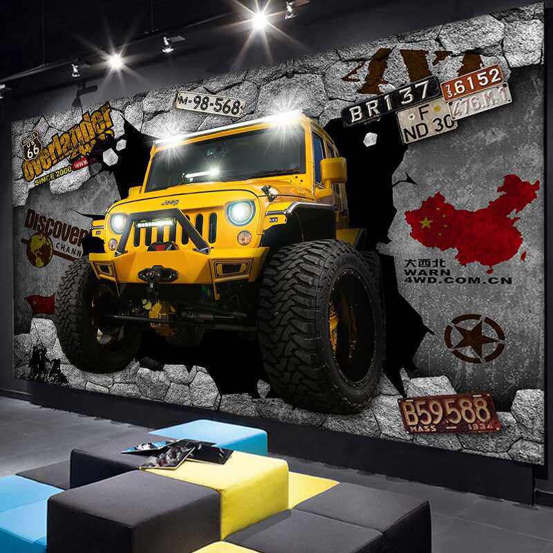 3d立体炫酷汽车壁纸工业风酒吧咖啡馆壁画汽车维修厂背景墙纸