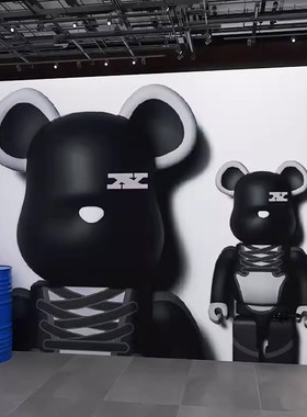 潮牌kaws暴力熊墙纸潮玩电竞服装店台球背景墙男装直播间壁纸健身