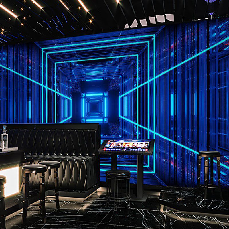 ktv酒吧背景墙纸3d立体发光线条壁画包厢房间工装科技感网红壁纸