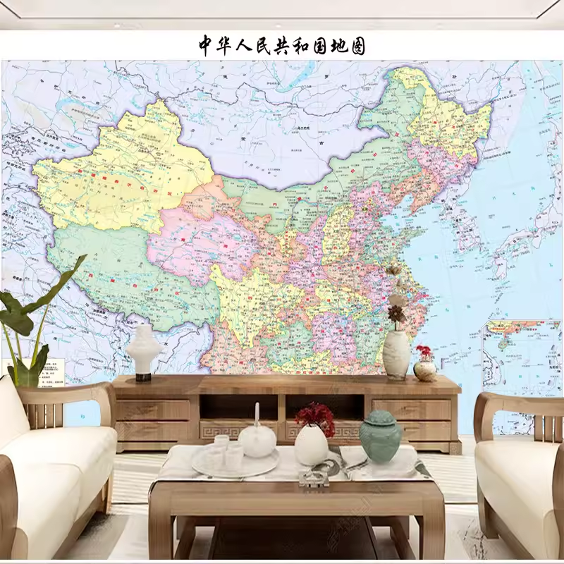 世界地图壁纸儿童房书房环保墙布中国地图办公室教室无缝防水壁画