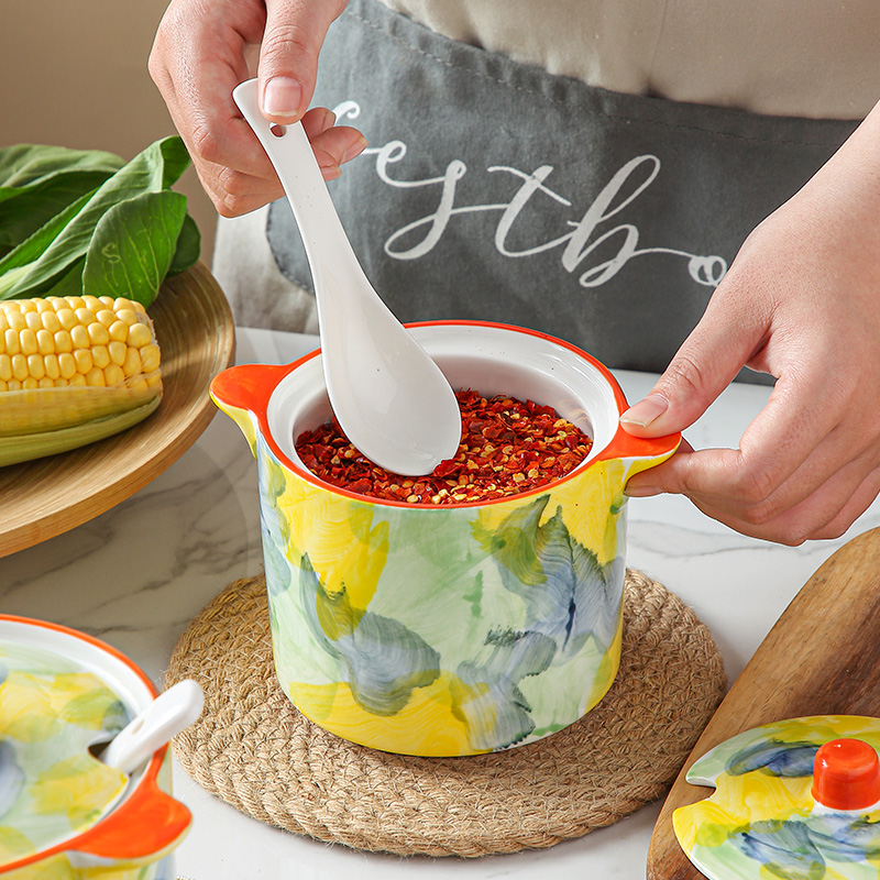 厨房猪油陶瓷罐辣椒油罐佐料罐调味瓶调料罐大容量油辣子罐盐罐