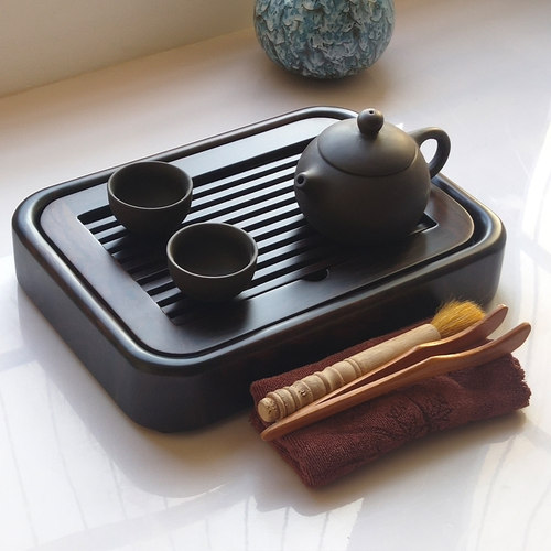 黑檀木小号茶盘一二人用鸡翅实木家用茶托盘储水中式茶台简约茶海