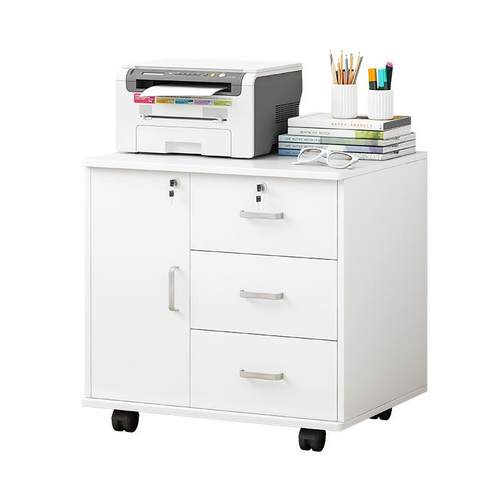 文件柜办公室木质带锁资料收纳柜桌下侧边柜落地置物架矮柜带抽屉