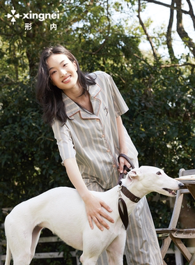 形内睡衣女套装条纹夏装2026新款夏季灰色纯棉短袖情侣夏天家居服