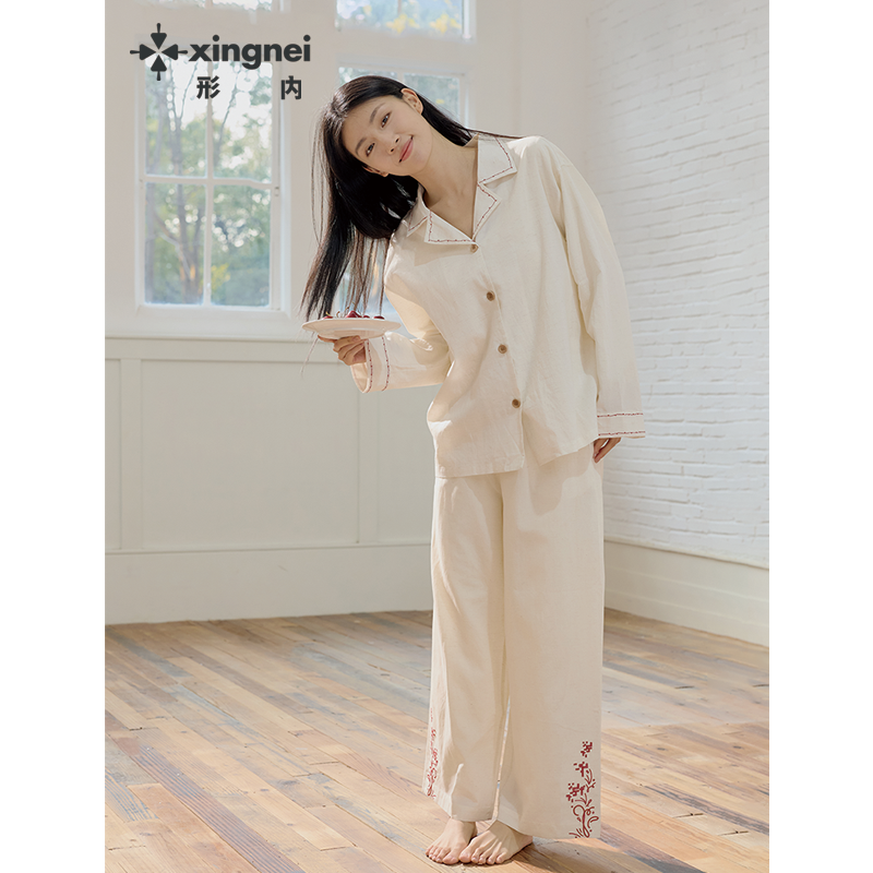 形内古巴领蕾丝家居服套装