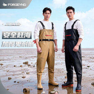 连体服加厚半身抓鱼涉水赶海连体裤 下水裤 带雨鞋 全身防水雨裤 男款