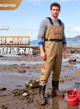 下水裤半身防水衣服雨裤带雨鞋皮叉裤抓鱼全身男连体水库水鞋加厚