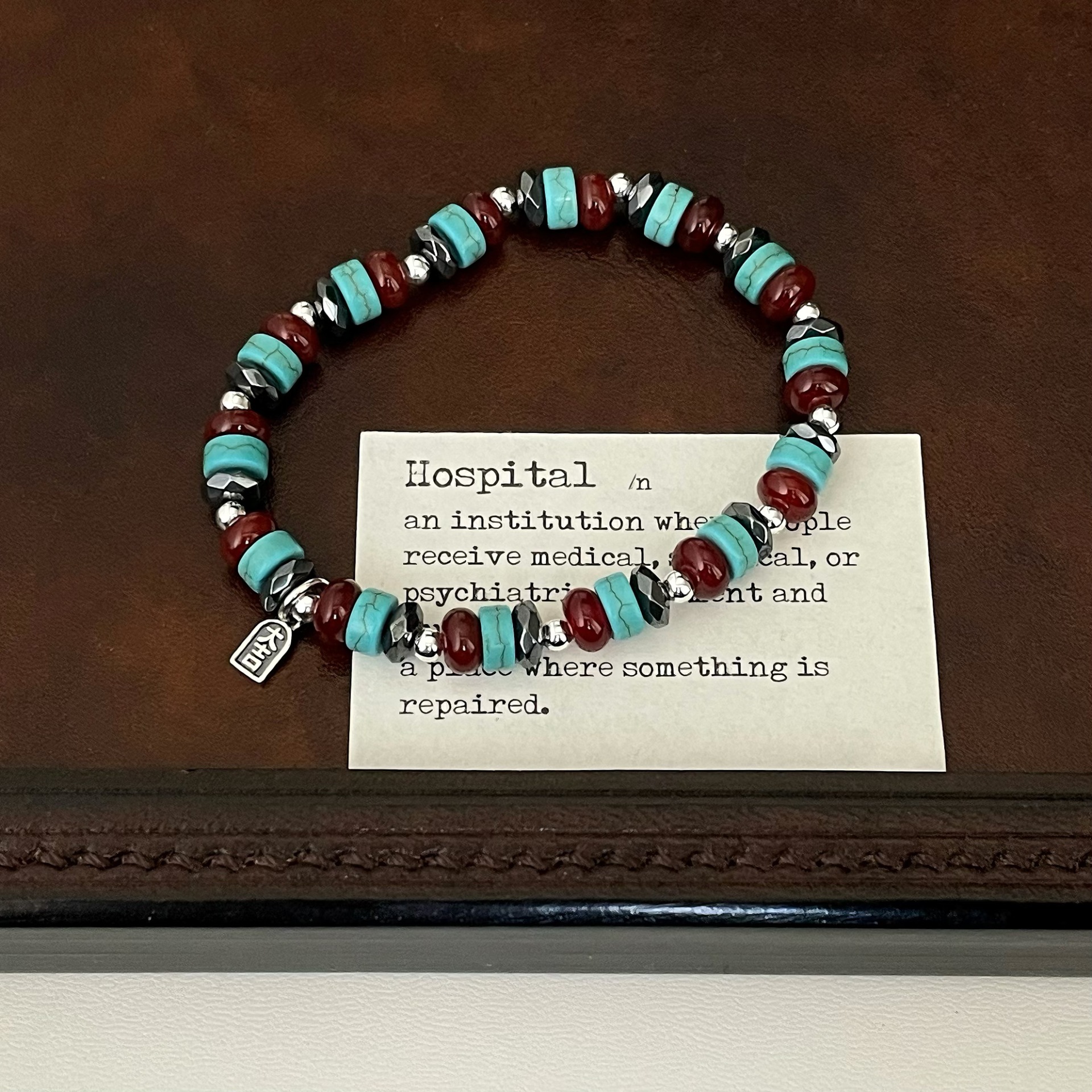 纯银绿松石隔片大吉手链