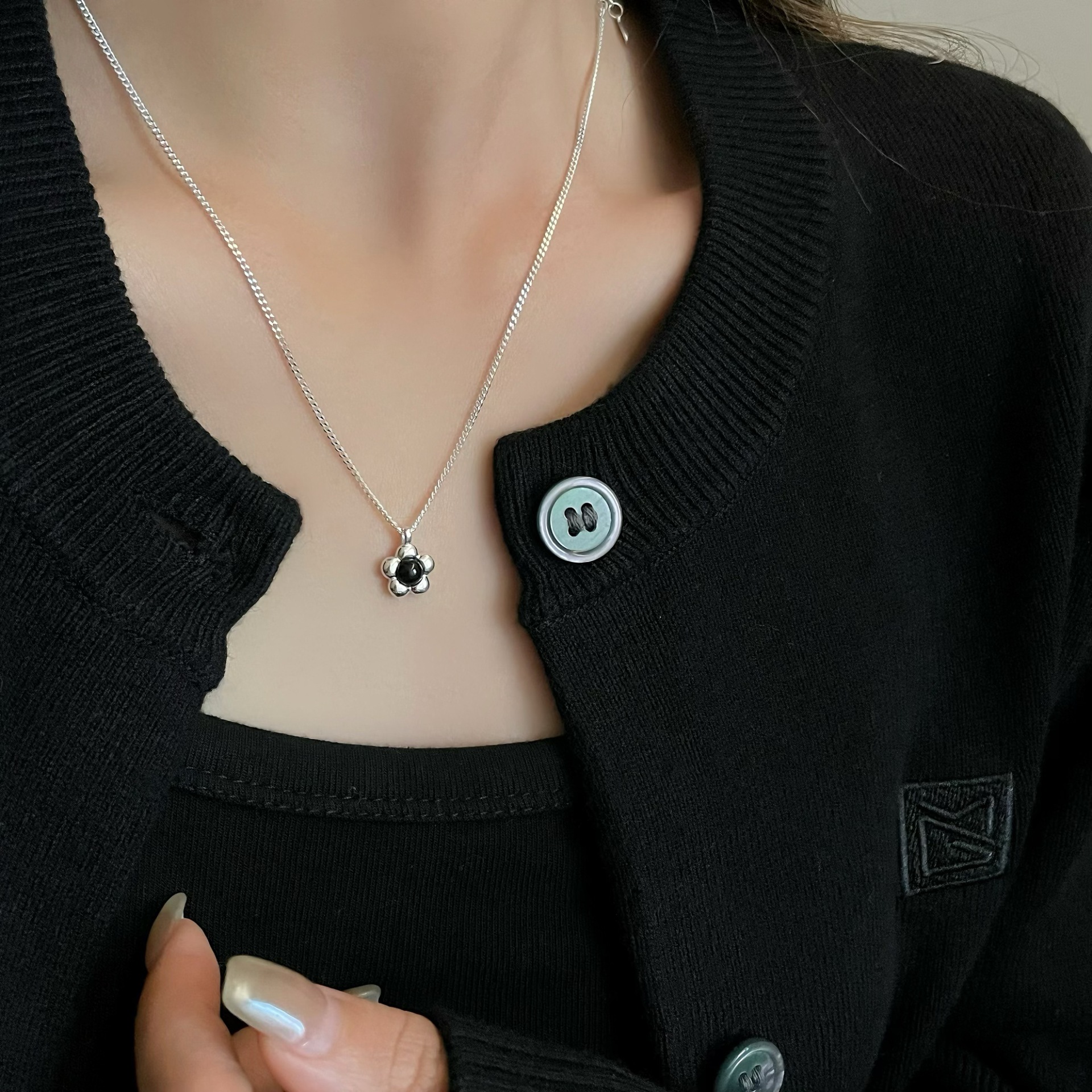 小众设计时尚黑色简约复古玛瑙