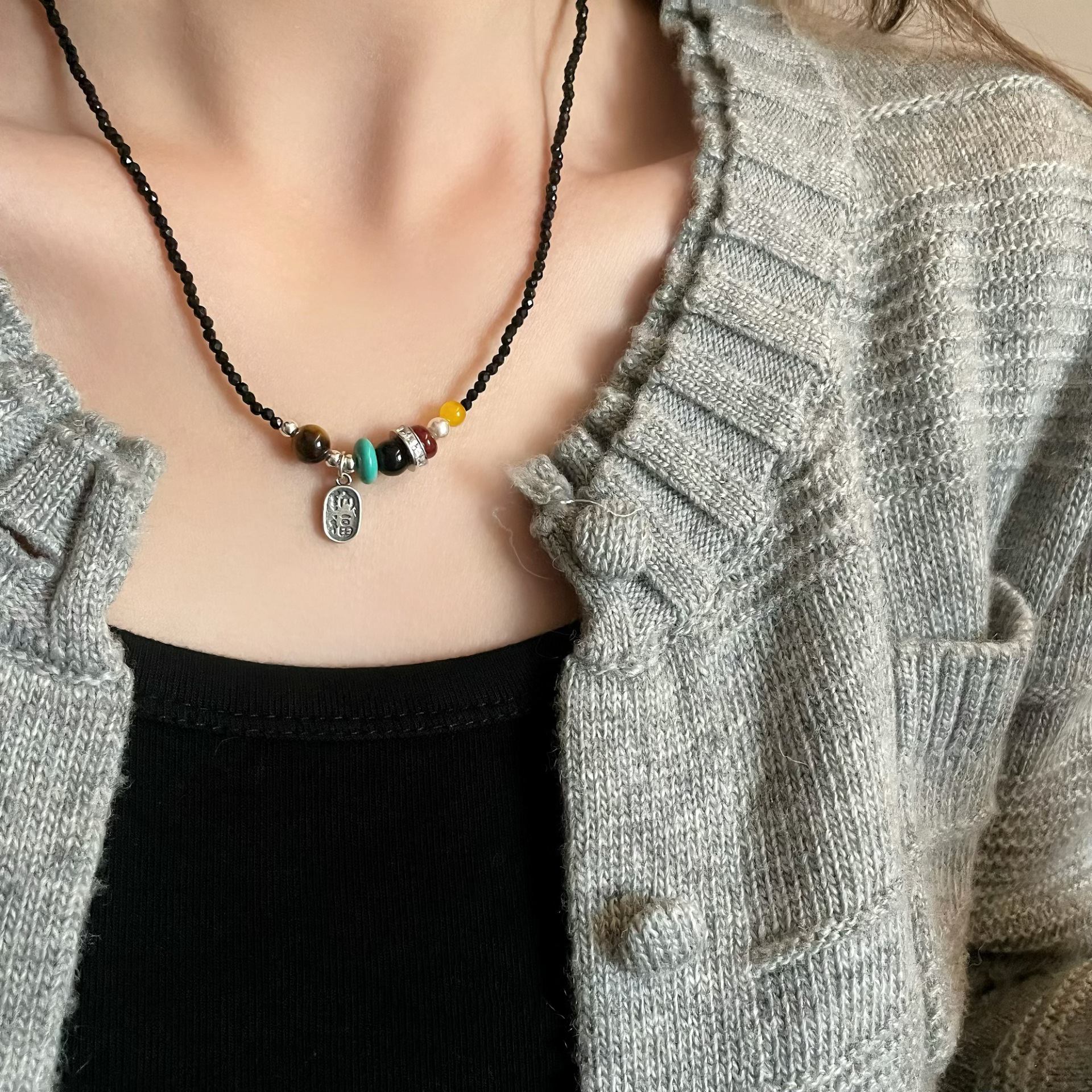 纯银许愿塔纳福串珠项链