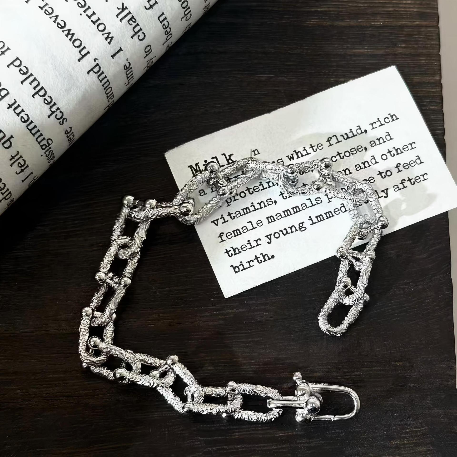 纯银唐草纹U型手链潮流百搭