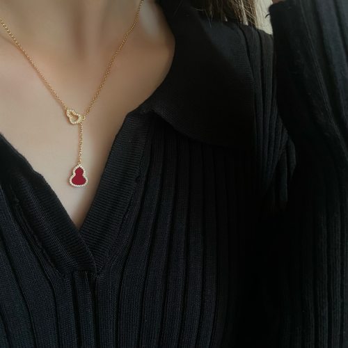 纯银不掉色超闪镂空葫芦锁骨链