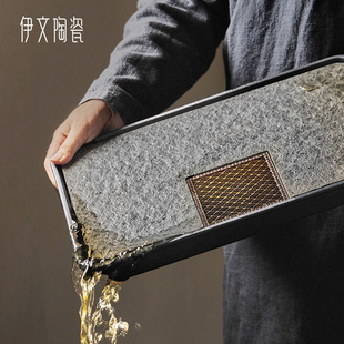 干泡台小型功夫茶具托盘石头小茶台 乌金石茶盘家用客厅陶瓷储水式