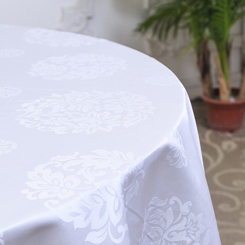 酒店大圆桌餐桌布饭店餐厅圆形台布定制欧式长方形家用桌白色布艺