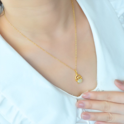 s925银镶和田玉小黄鸭吊坠5481