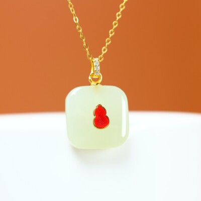 s925银镶和田玉葫芦平安牌吊坠3793