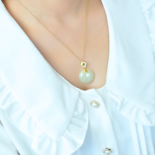 s925银镶和田玉鼓面白加绿吊坠5462-2#