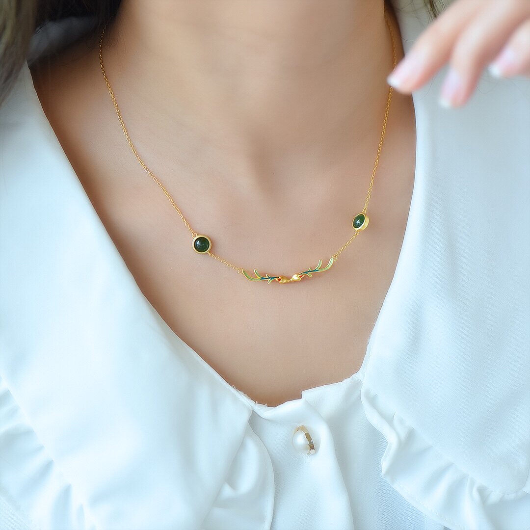 s925银镶和田玉碧玉自生链吊坠10689-6#